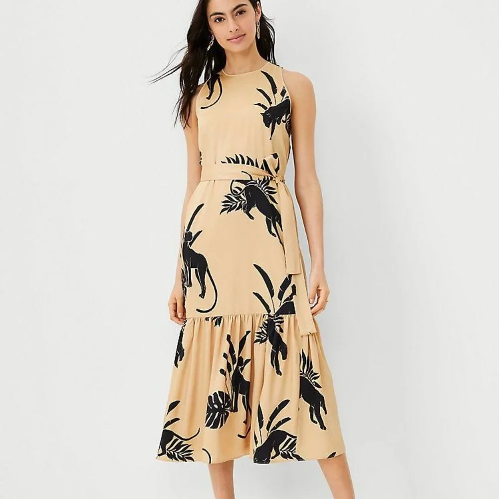 New Ann Taylor Jungle Tie Waist Midi Dress - Picture 1 of 3